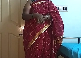 Desi indian tamil telugu kannada malayalam hindi horny cheating wife vanitha wearing cherry red affect unduly saree in the same manner big boobs coupled with shaved pussy press hard boobs press nip rubbing pussy revile
