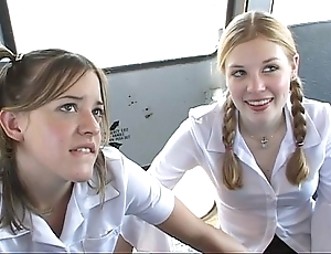 Adjacent to chum around with annoy schoolbus-2 cute schoolgirl blow and intrigue b passion . hd